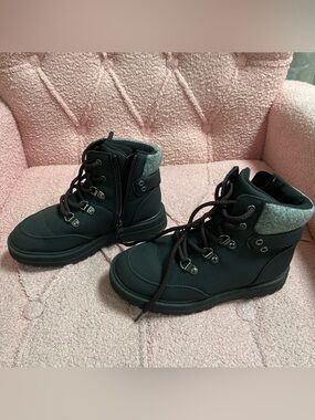 Target Black Kids Lace-Up Boots with Gray Cuff